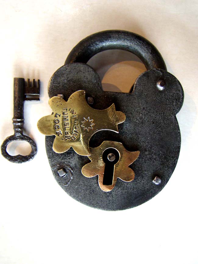 A very nice brass mounted English "Improved Tumbler Lock" with its' original key circa 1860 — image 2